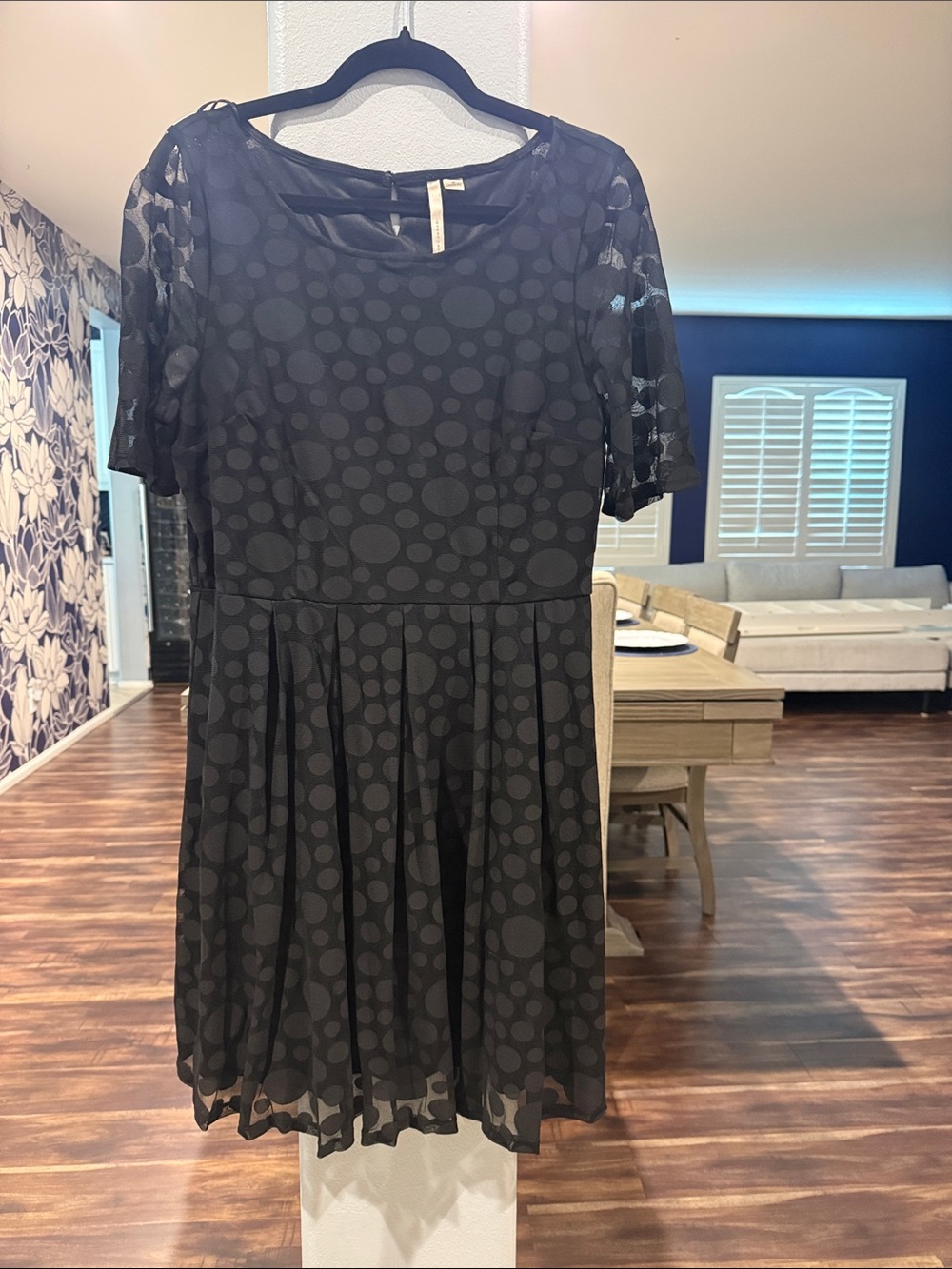 LC Lauren Conrad Black Polka Dot Short Sleeve Fit-and-Flare Dress